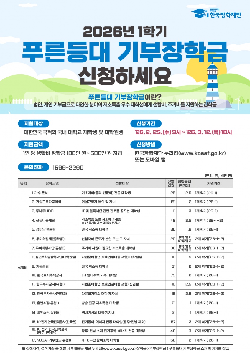 붙임3. 2026년 1학기 푸른등대 기부장학금 홍보 포스터.jpg