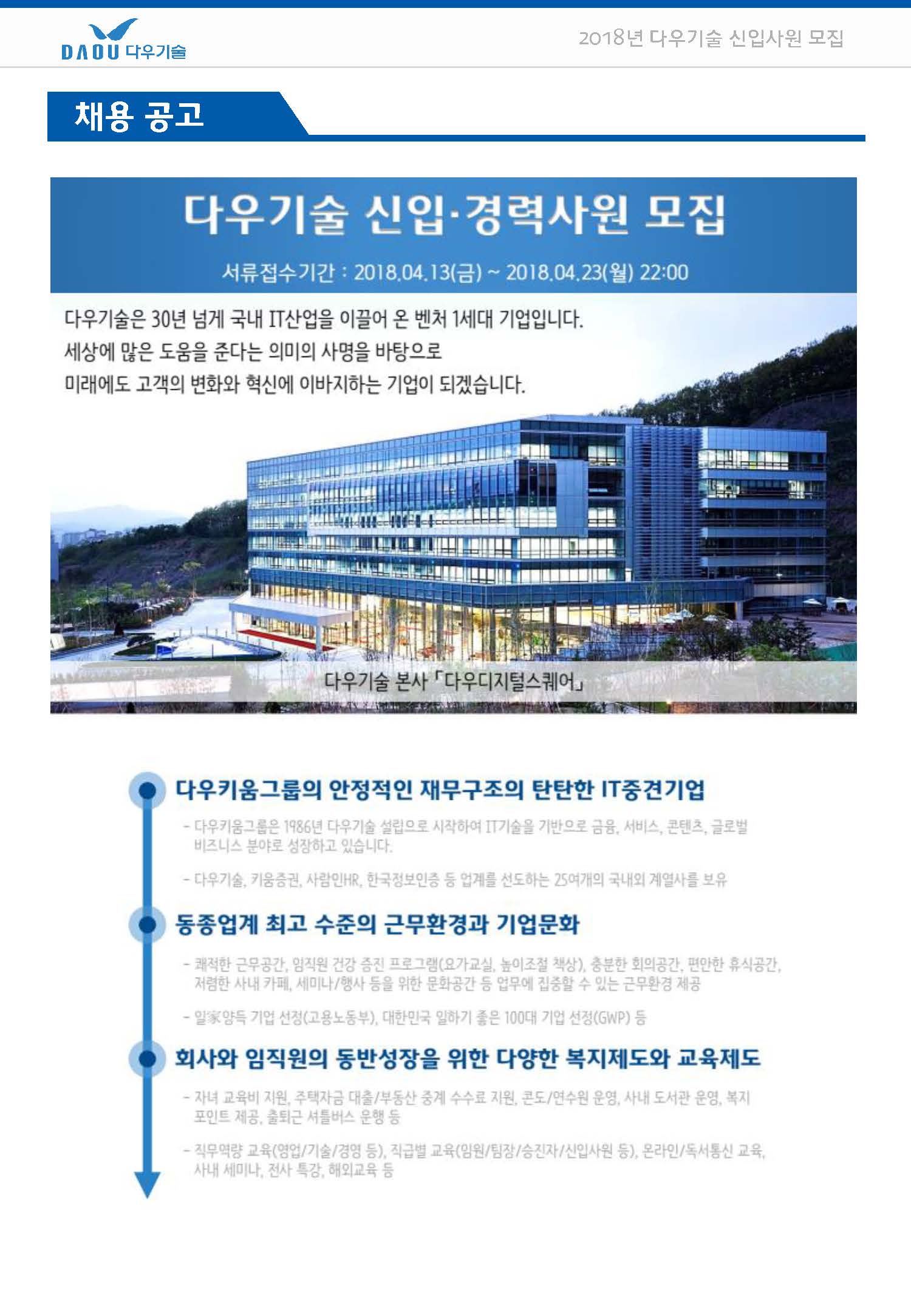 커뮤니티 - 2018년 다우기술 신입사원 모집(~4/23)